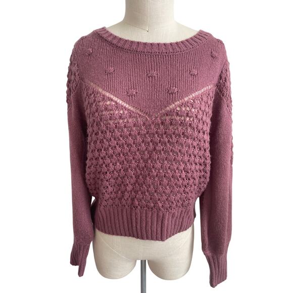 Lucky Brand Textured Knit Sweater Small Dusty Rose Winter Cozy Boho - Picture 2 of 7